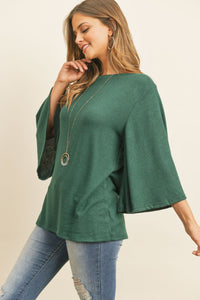 Thumbnail for Riah Fashion - Boat Neck Bell Sleeve Solid Hacci Brushed Top - 6 COLORS -