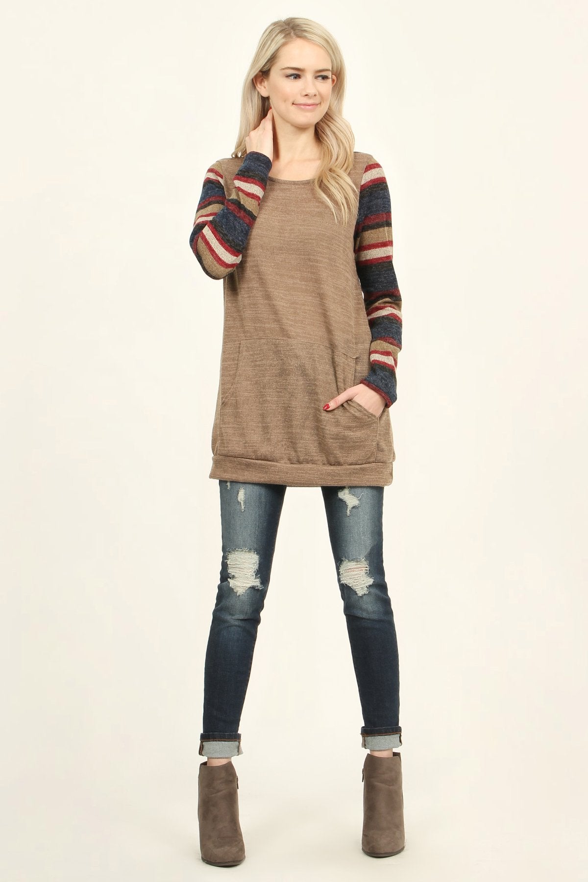 Riah Fashion - Multi Colored Sleeve Pocket Tunic - 3 COLORS -