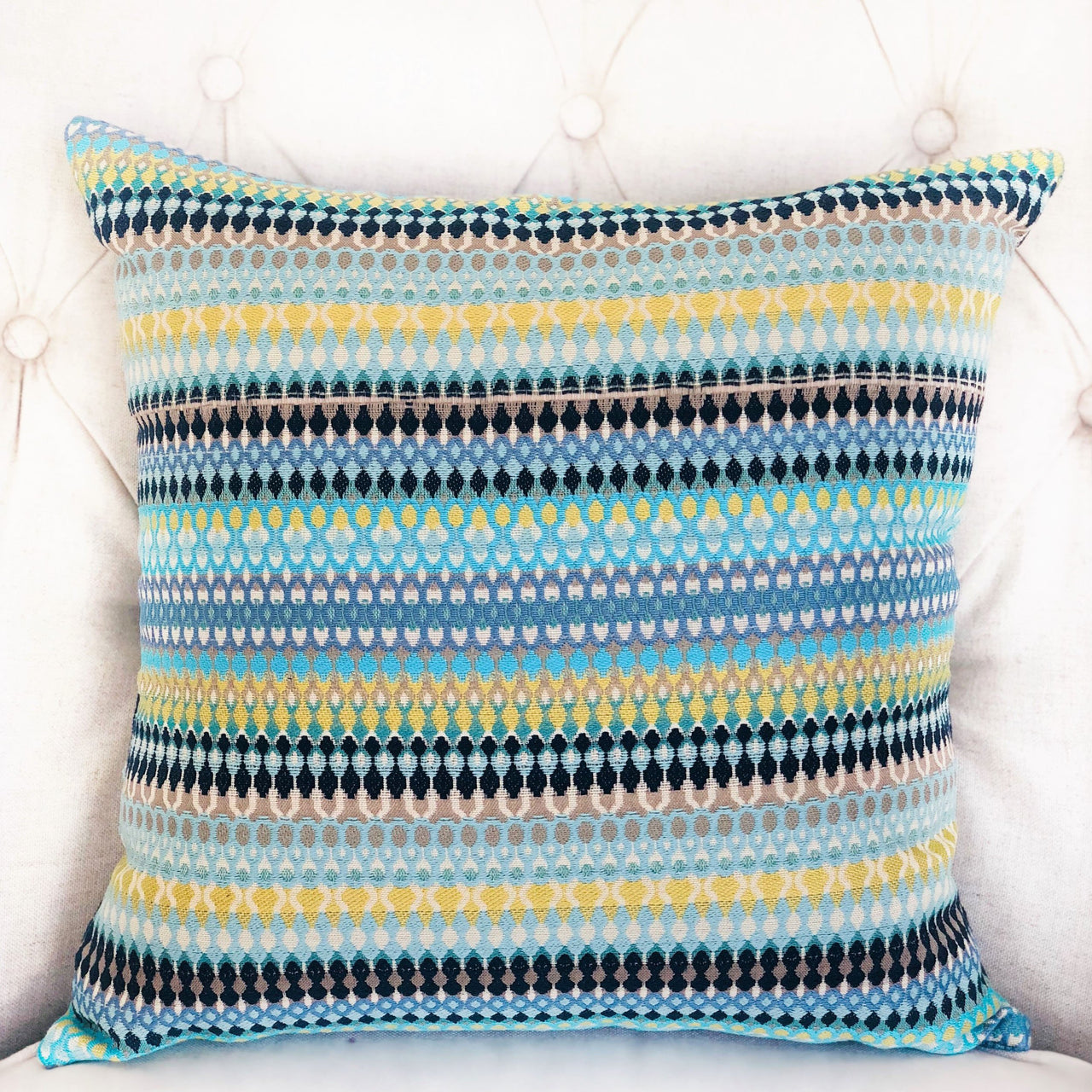 Lake Marsh Turquoise Yellow and Navy Handmade Luxury Pillow - 10 SIZES -