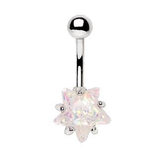 Surgical Steel Large White Opal Star Navel Ring -