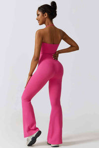 Thumbnail for Halter Neck Flare Sport Jumpsuit - T - 4 COLORS -