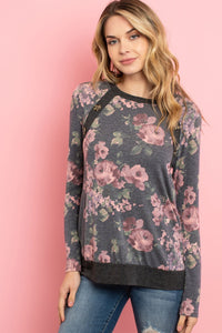 Thumbnail for Riah Fashion - Button Detail Long Sleeved Floral Print Top - 2 COLOR COMBOS -