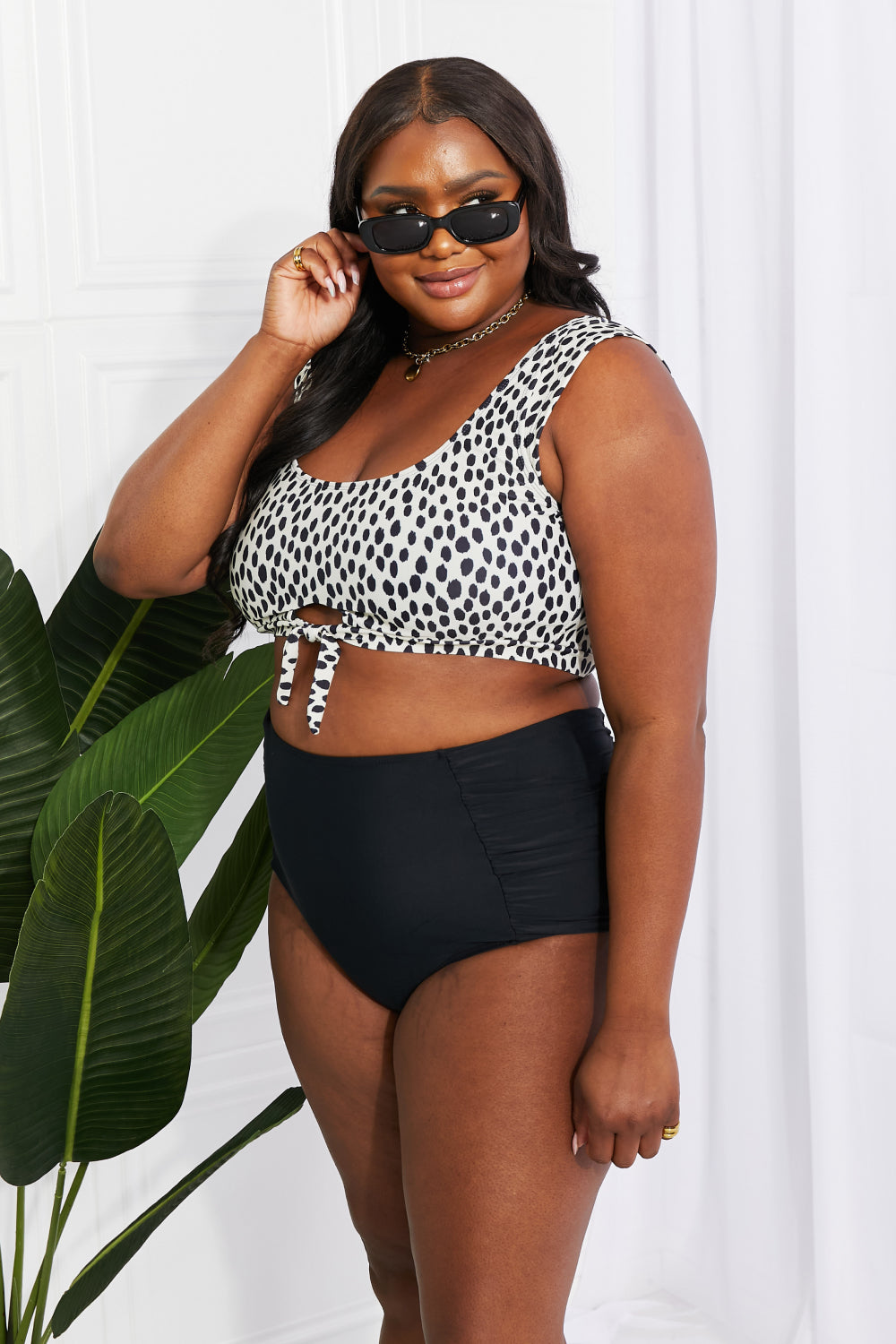 Marina West Swim Sanibel Crop Swim Top and Ruched Bottoms Set in Black - SIZES S THRU 2XL - 1 PATTERN -