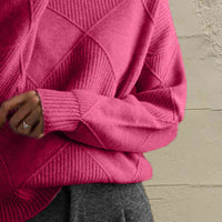 Thumbnail for Geometric Turtleneck Long Sleeve Sweater - T - 8 COLORS -