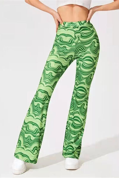 Printed High Waist Flare Pants - T - 7 COLORS -