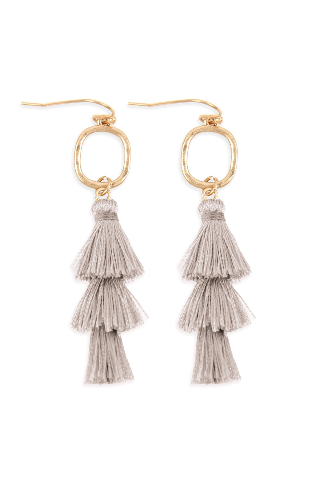 Three Drop Tassel With Metal Hook Earrings - 11 COLORS -