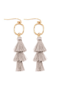 Thumbnail for Three Drop Tassel With Metal Hook Earrings - 11 COLORS -