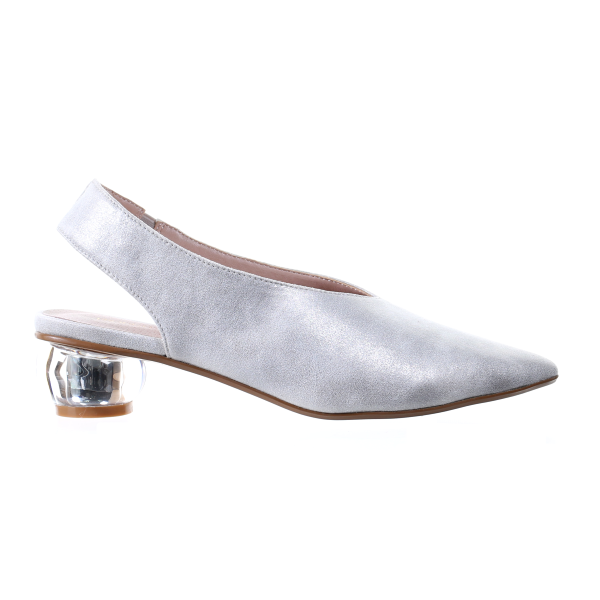 Clear Heel Suede Pointed Toe Pumps (Silver)