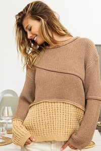 Thumbnail for BiBi Texture Detail Contrast Drop Shoulder Sweater - T - 1 COLOR -