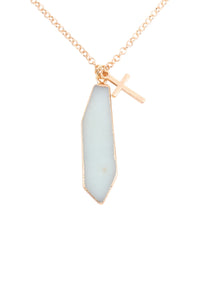 Thumbnail for Riah Fashion - Natural Stone With Cross Pendant Necklace - 7 STONES / COLORS -