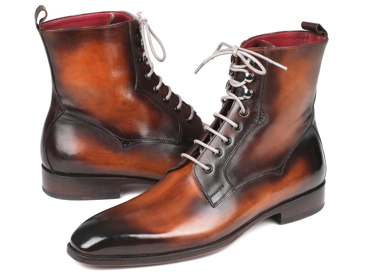 Paul Parkman - Men's Brown Burnished Leather Lace-Up Boots -