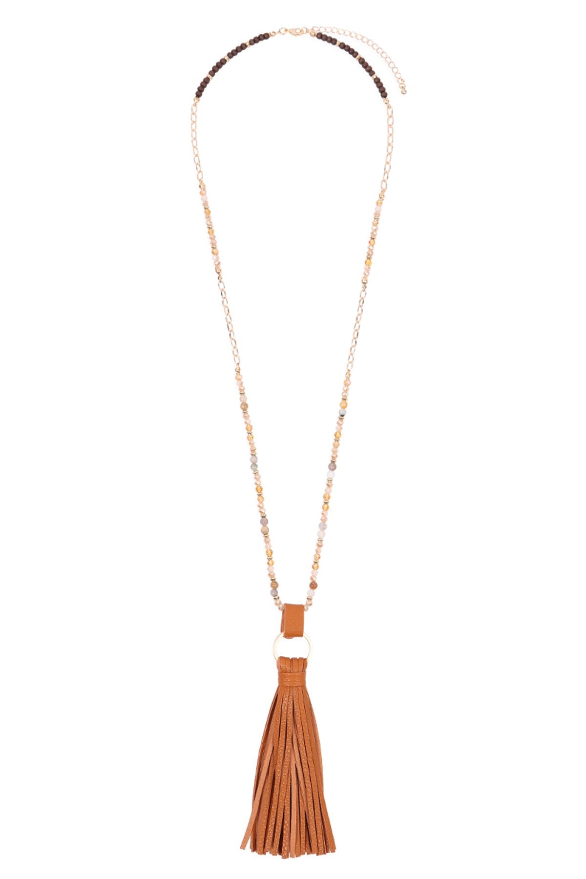 Riah Fashion - Leather Tassel Necklace - 8 COLORS -