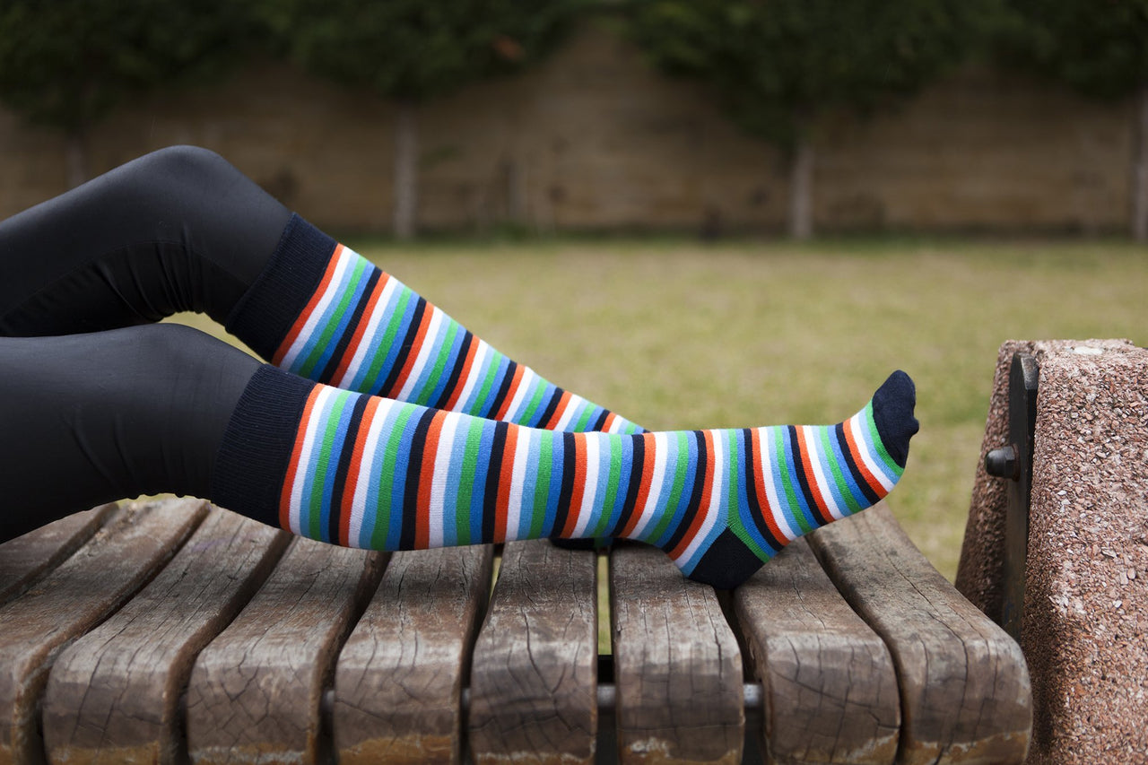 Women's Teal Sky Stripe Knee High Socks - 1 COLOR -