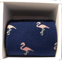 Thumbnail for Summer Ties - Flamingo Socks - Men's Mid Calf - Pink on Navy - 1 COLOR -