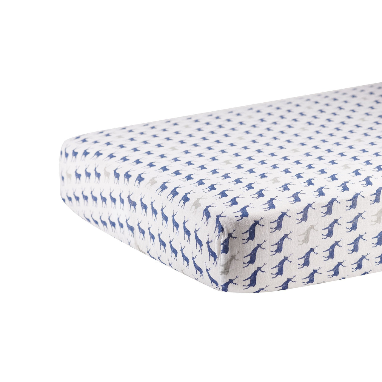 Newcastle - Blue Deer Cotton Muslin Crib Sheet -