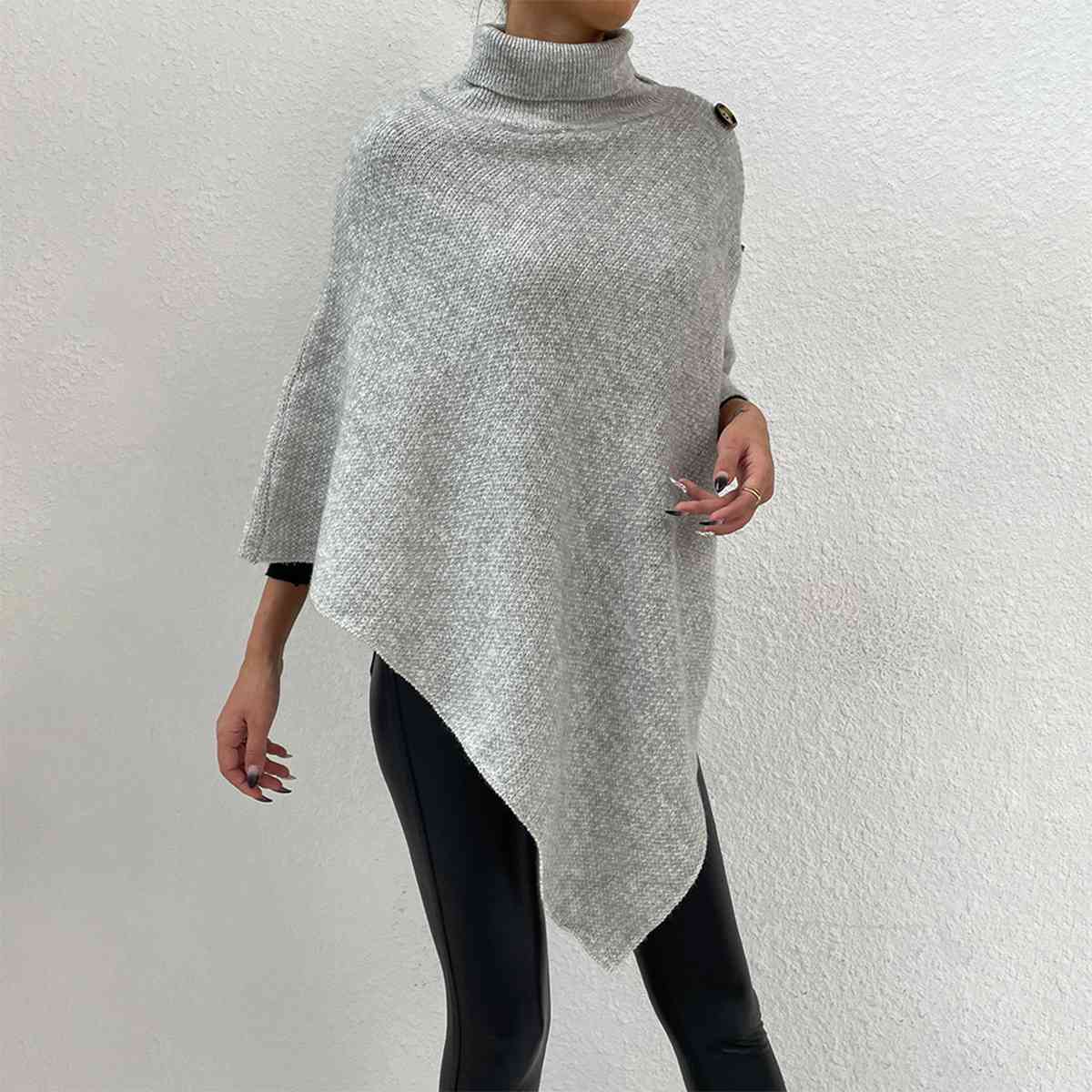 Turtleneck Buttoned Poncho - T - 1 COLOR -