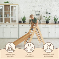 Thumbnail for 2in1 Montessori Climbing Set: Triangle Ladder + Slide Board/Ramp – Beige