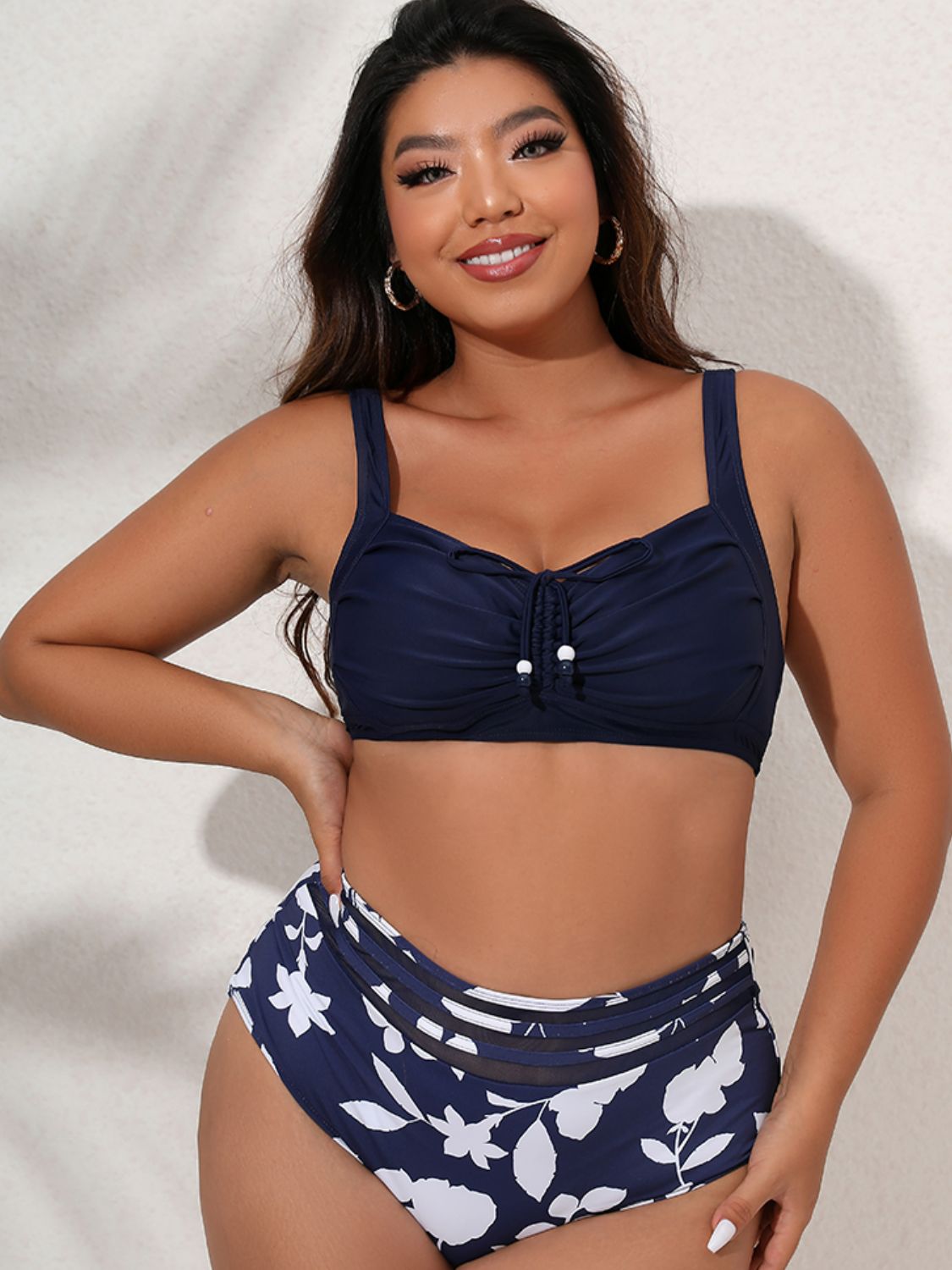 Plus Size Printed Gathered Detail Bikini Set - 2 PCS. - T - 2 PATTERN COLORS -