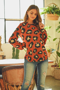 Thumbnail for Riah Fashion - Puff Sleeved Leopard Print Top - 4 COLORS -