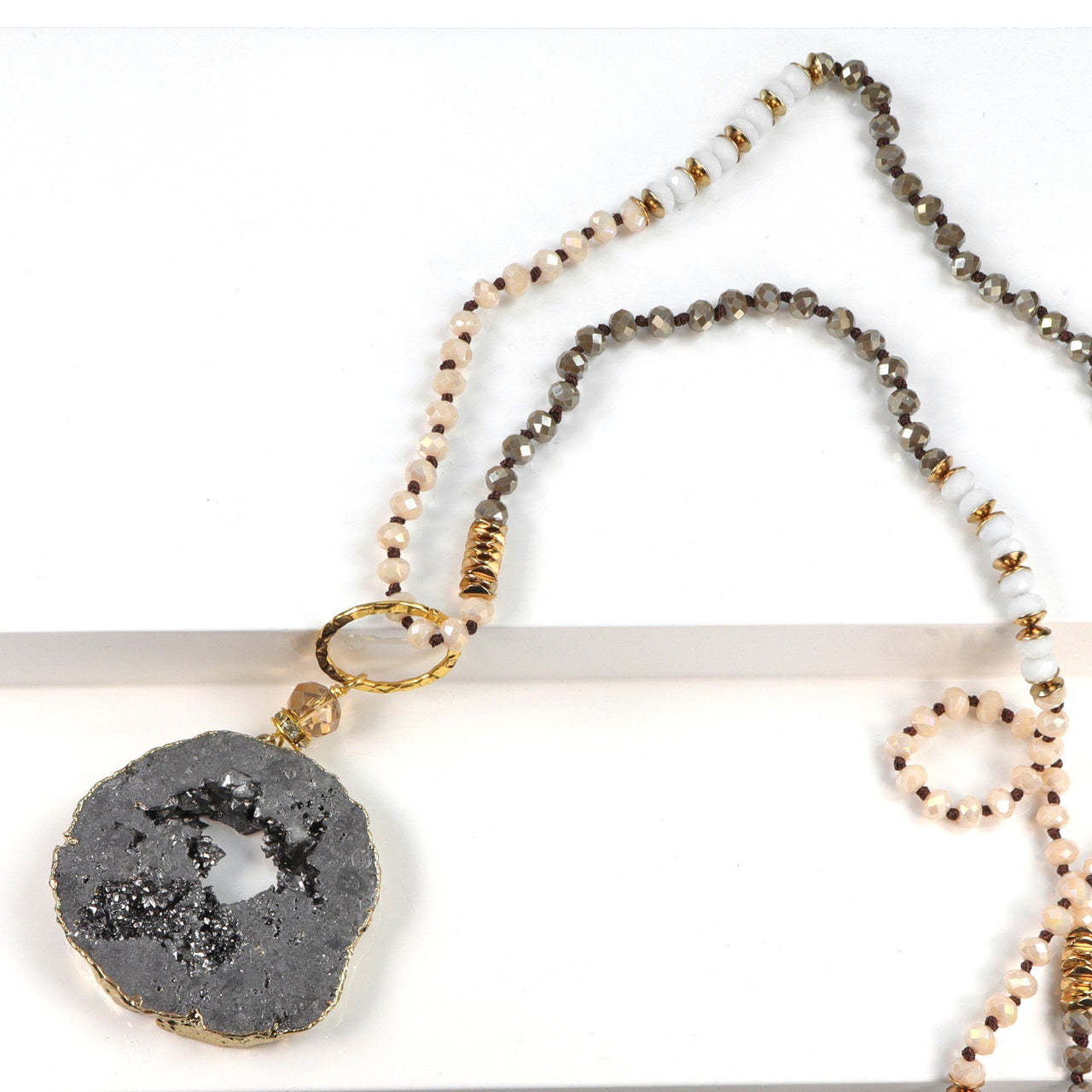 Christy Jean - 5 Way Druzy Beaded Necklace in Grey -