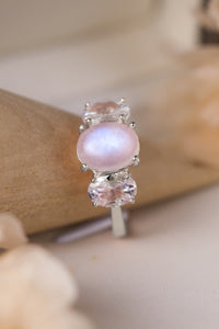 Thumbnail for Natural Moonstone 925 Sterling Silver Three Stone Ring - T - 2 FINISHES -