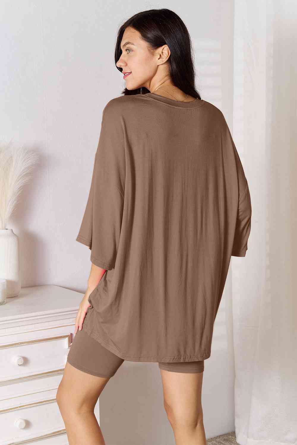 Basic Bae Full Size Soft Rayon Three-Quarter Sleeve Top and Shorts Set - SIZES S THRU 3XL - 2 PCS. - T - 5 COLORS -