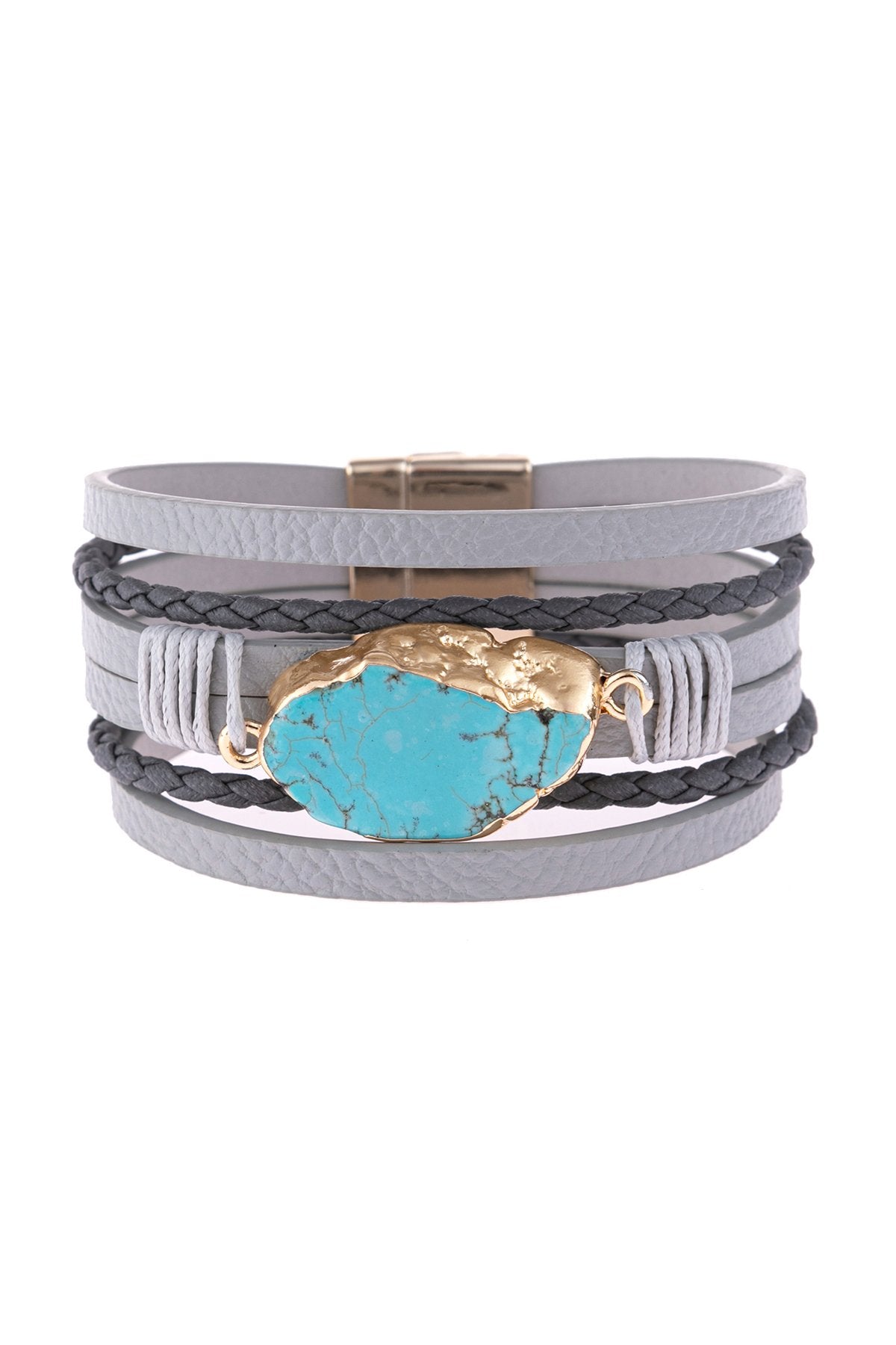 Multi Line Leather With Magnetic Lock Charm Bracelet - 4 COLORS -