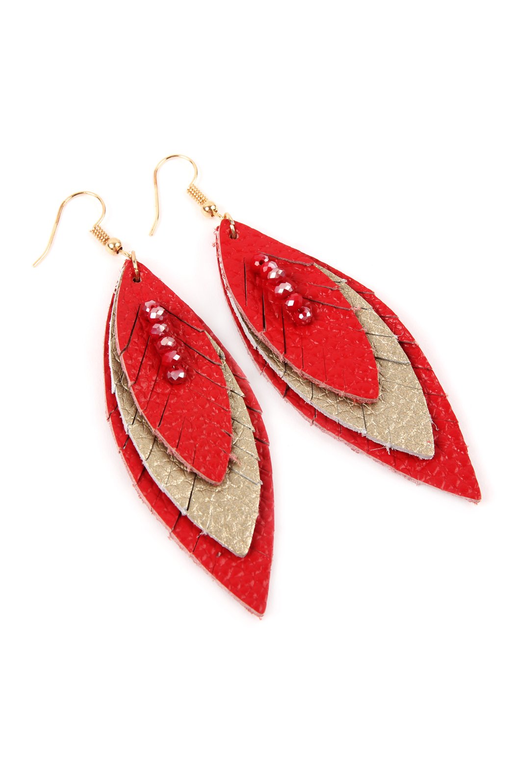 Three Layer Fringe Leather Marquise Earrings - 14 COLORS -