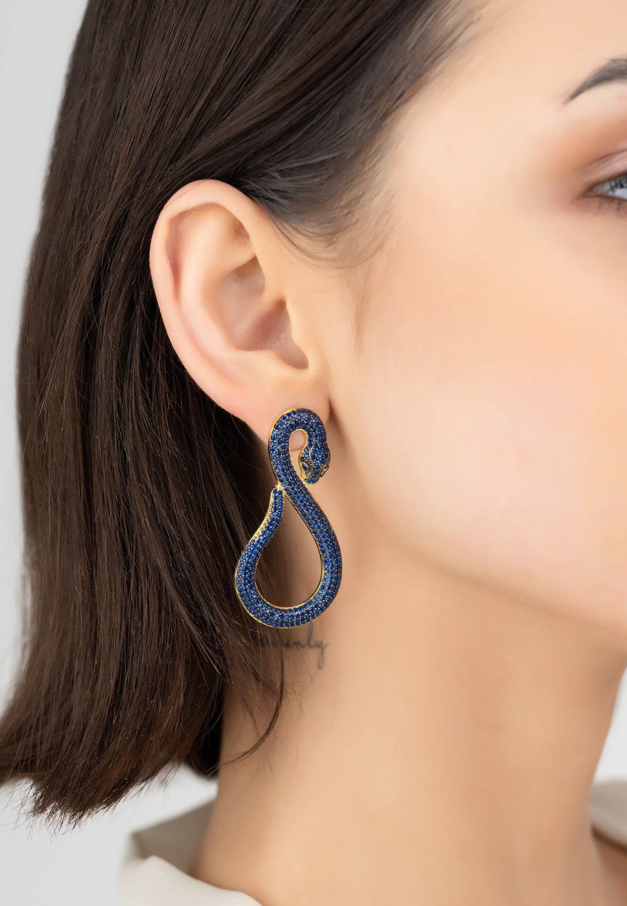 LATELITA - Asp Snake Drop Earrings Gold Sapphire -