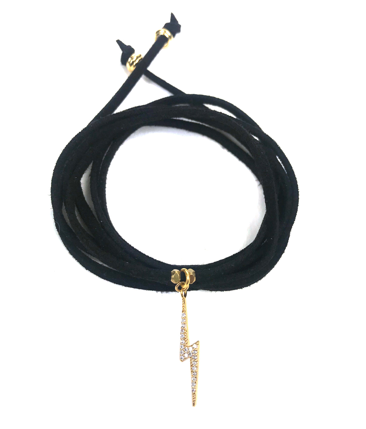 Gena Myint - Lightning Bolt Black Suede Wrap Bracelet -