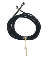 Thumbnail for Gena Myint - Lightning Bolt Black Suede Wrap Bracelet -