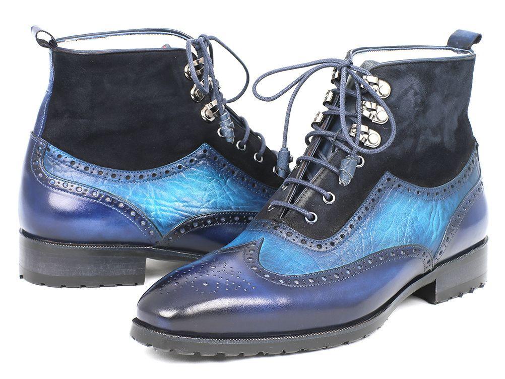 Paul Parkman - Wingtip Boots Blue Suede & Leather -