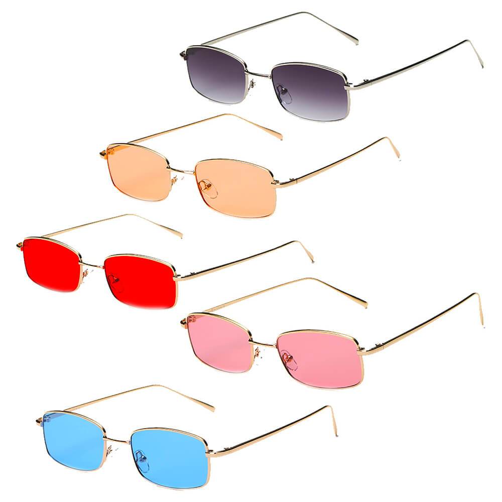 Garner | S2076 - Retro Vintage Slim Rectangle Sunglasses - 5 COLORS -