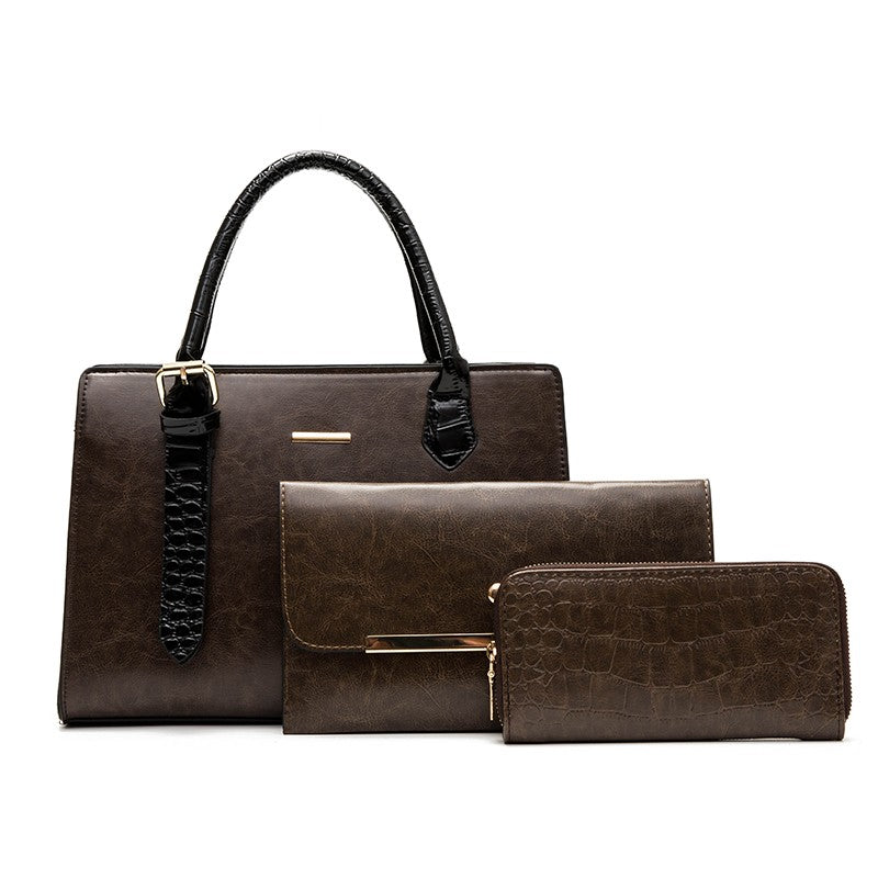 Savoy - Paloma Faux Crocodile Handbag Set (3-Pack) - Brown - 1 COLOR -