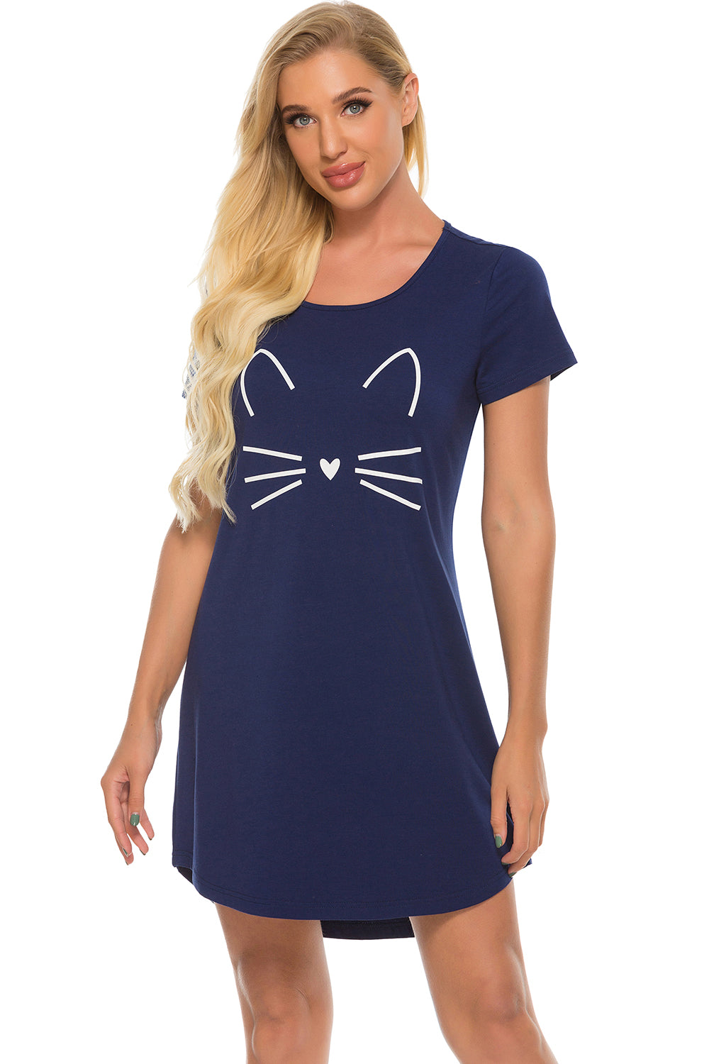 Graphic Round Neck Short Sleeve Lounge Dress - T - 4 COLORS/DESIGNS -