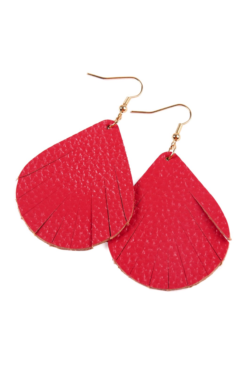 Fringed Pear Shaped Leather Earrings - 10 COLORS