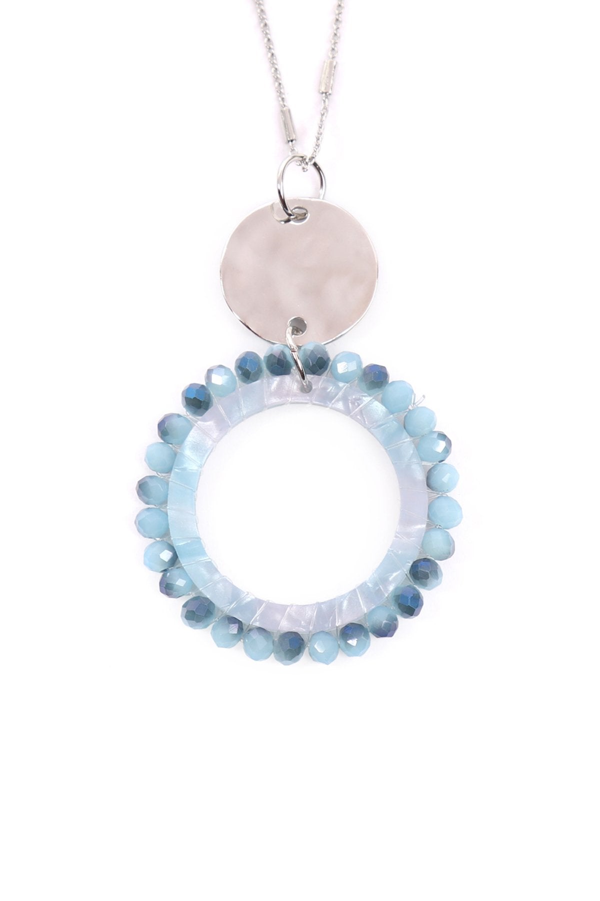 Riah Fashion - Glass Beaded Hoop Pendant Necklace - 6 COLORS