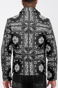 Thumbnail for Paisley Print Moto Leather Jacket - 2 COLORS -