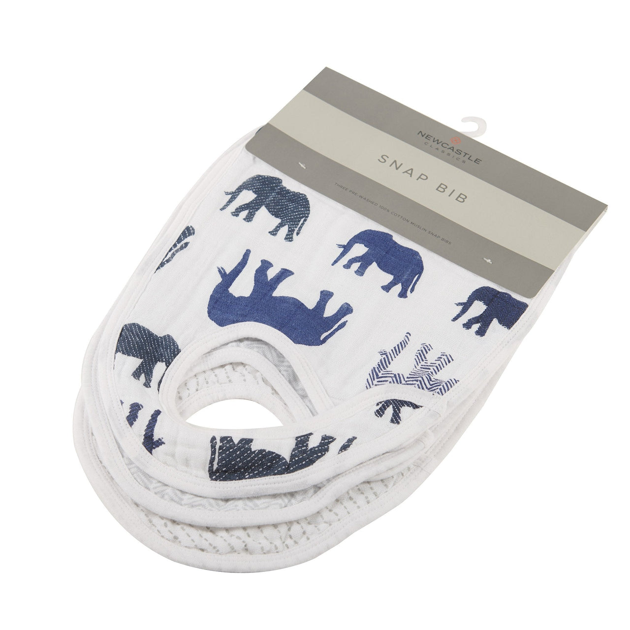 Newcastle - In the Wild Elephant Cotton Muslin Snap Bibs 3PK  -