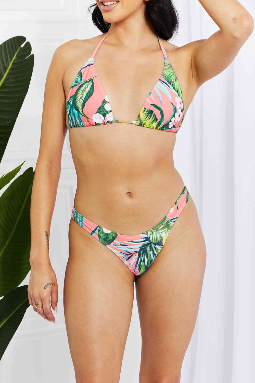 Marina West Swim Paradise Awaits Triangle Bikini and Sarong Set - SIZES S THRU 2XL - 3 PCS. - T - 1 COLOR -