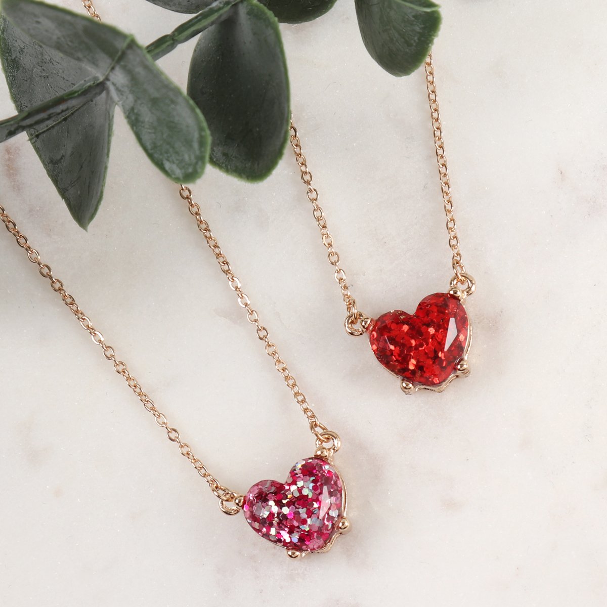 Heart Glitter Epoxy Necklace - 9 COLORS -