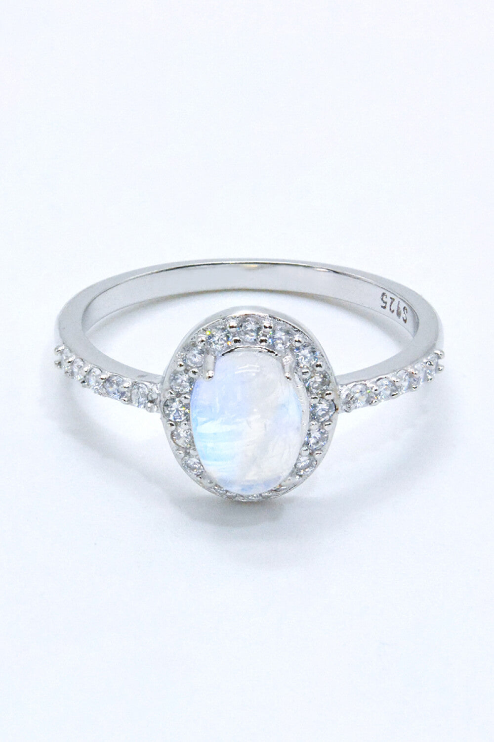 925 Sterling Silver Natural Moonstone Halo Ring - T - SIZES 6 THRU 9 - 1 FINISH -