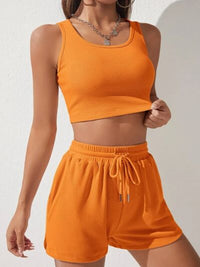 Thumbnail for Scoop Neck Wide Strap Top and Drawstring Shorts Set - 2 PCS. - T - 9 COLORS -