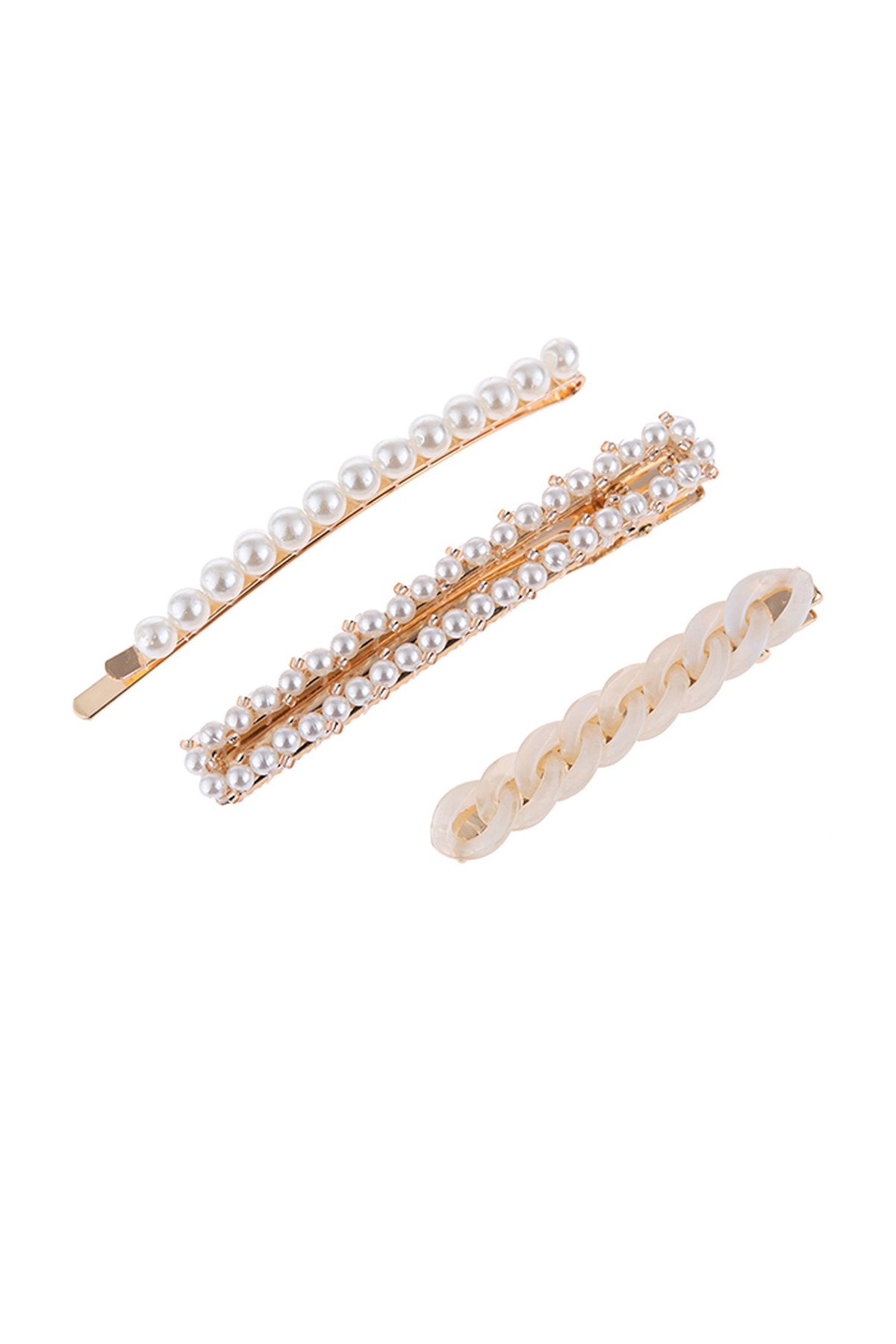 Riah Fashion - Three-Piece Acrylic Pearl Hair Pin Set -