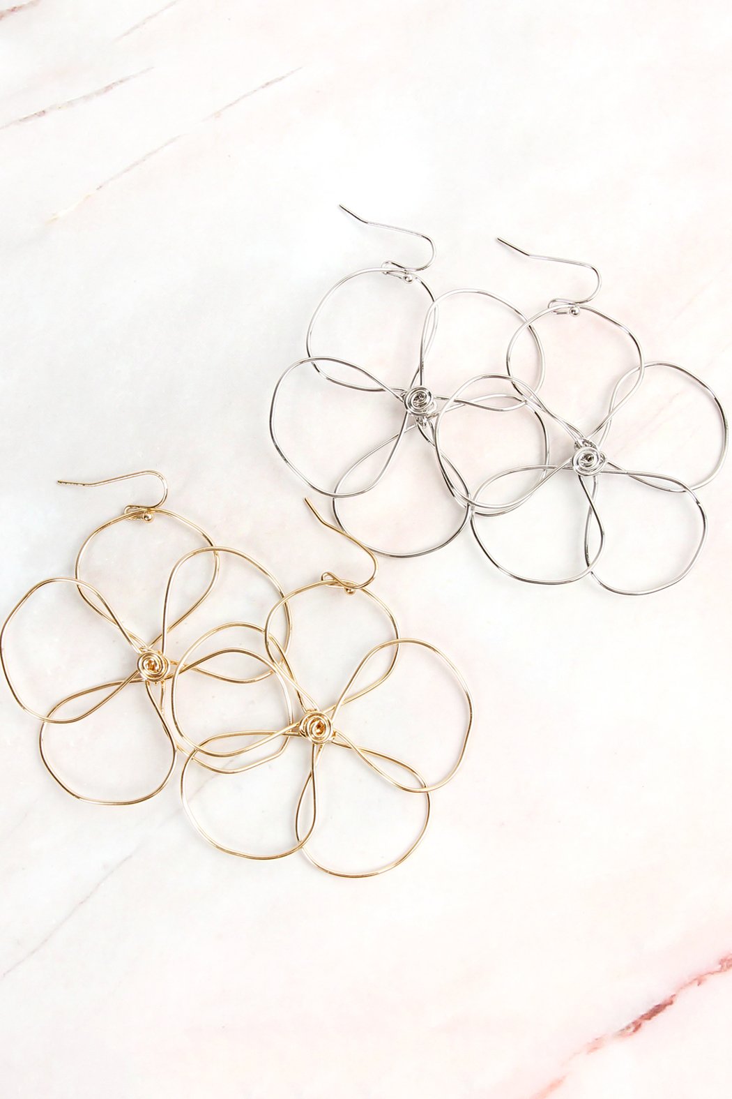 Wire Flower Hook Earrings - 2 FINISHES -