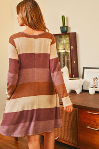 Thumbnail for Riah Fashion - Long Sleeved Rib Stripe Pocket Dress - 3 COLORS -