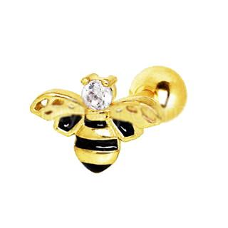 Yellow Gold Jeweled Bumblebee Cartilage Earring -