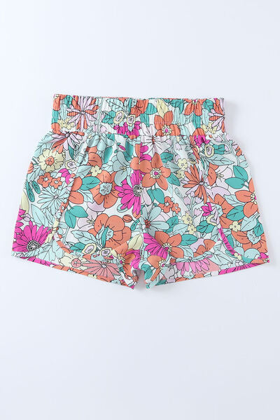 Floral Elastic Waist Shorts - T - 1 FLORAL MULTICOLOR -