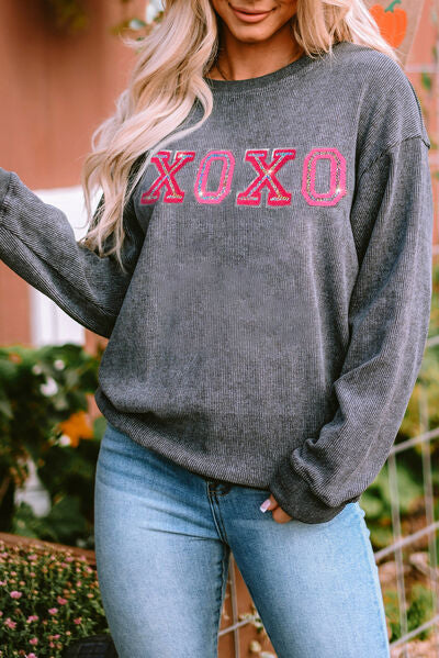 XOXO Round Neck Dropped Shoulder Sweatshirt - T - 1 COLOR -