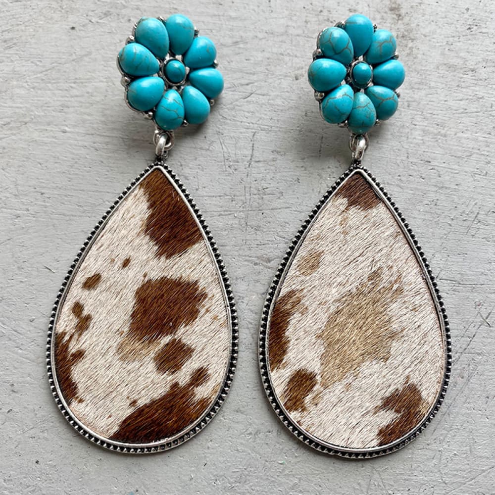 Turquoise Flower Teardrop Earrings - T - 7 STYLES -